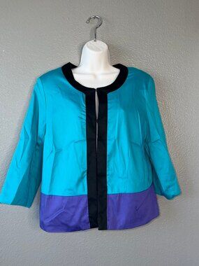 Nue Options Colorblock Open Front Jacket Teal Black Purple Size M